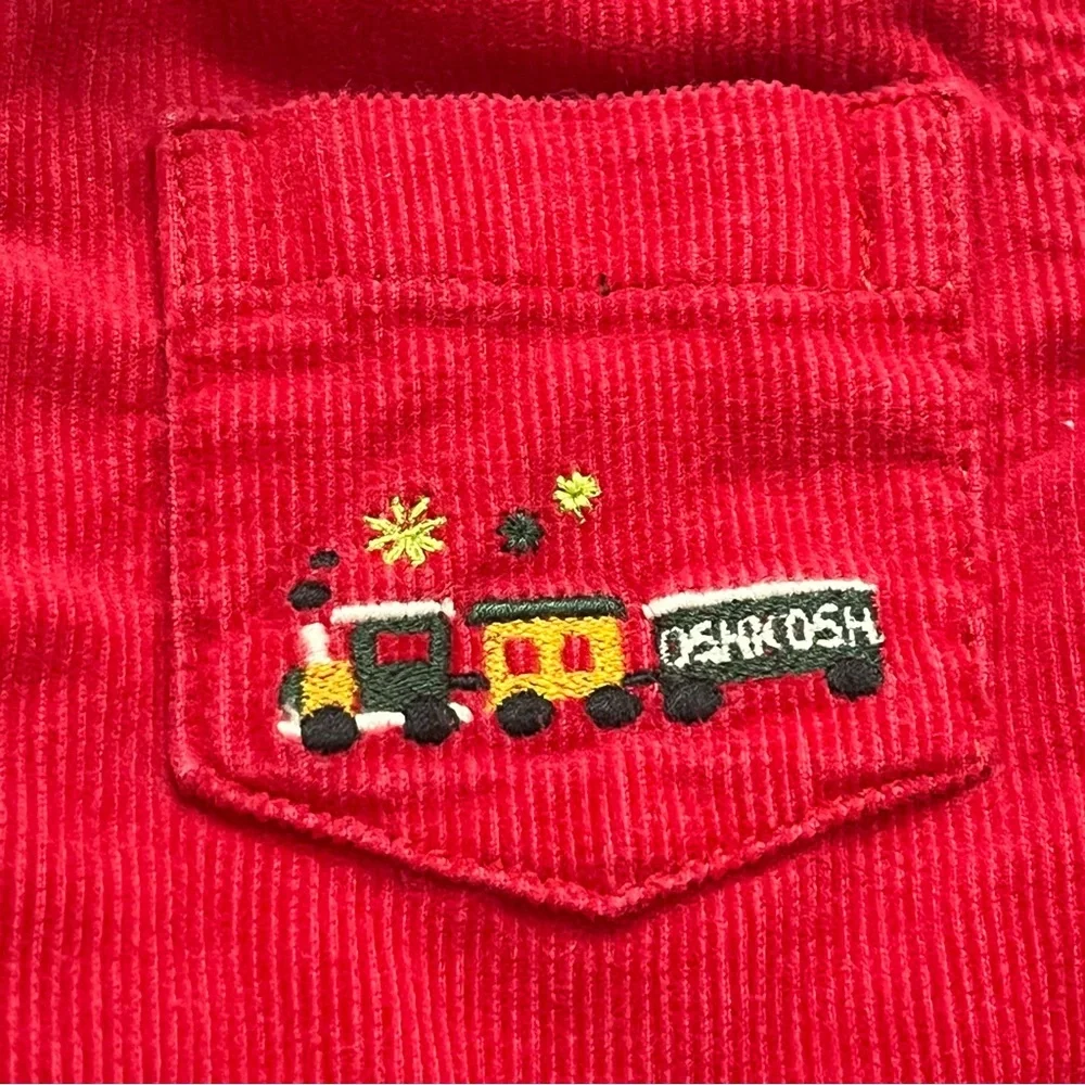 Vintage OshKosh Corduroy Shirt Choo Choo Train‎ Red Holidays Baby 6-9 Months